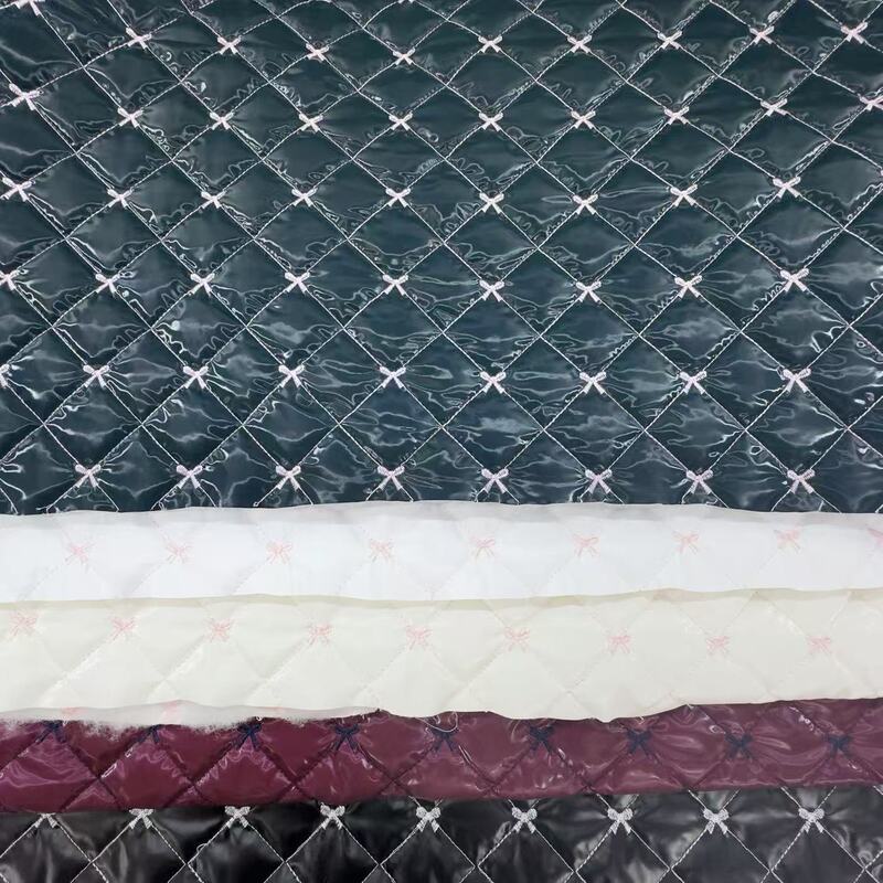 Shark Skin Quilted Bowknot Plaid Fabric Composite Cotton-Padded Release Paper Cosmetic Bag Notebook Bag Material