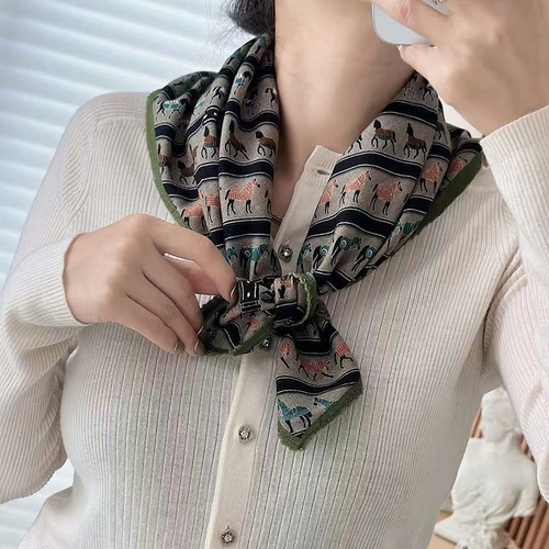 Lace scarf neckerchief for women, elegant square scarf, high-end, suitable for spring and summer, cotton linen series, temperament matching, versatile scarf and neck wrap