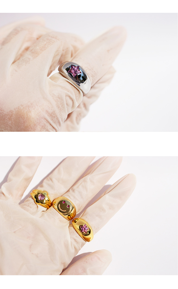 9g Weight Zircon Inlay Material Open Rings Classification Brass Plating Inlay Star Heart Shape Zircon Open Rings
