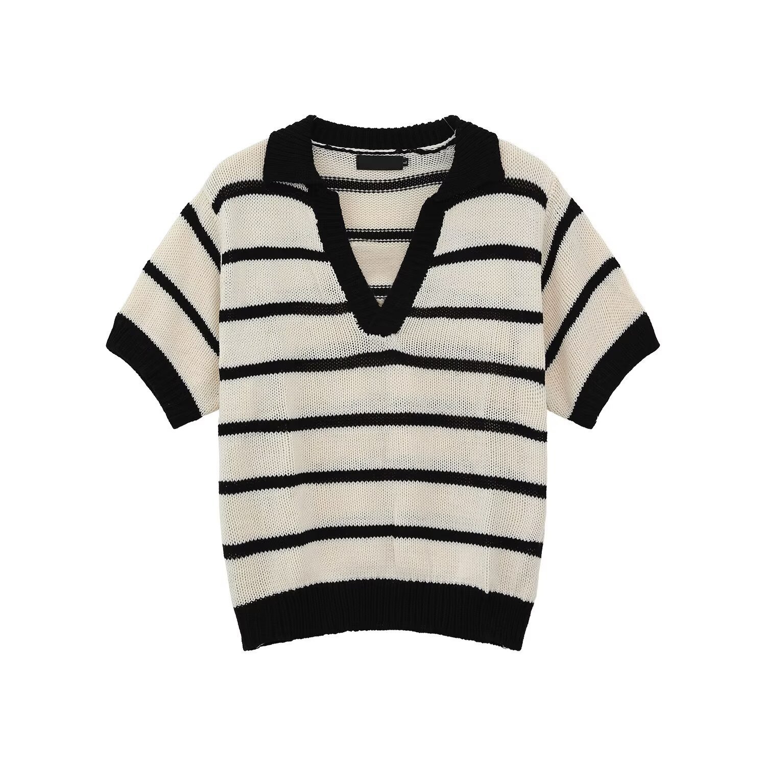 Polo camiseta camiseta de punto camiseta de manga corta camiseta hombre V-collar gaviota cuello rayas huecadas viejas líneas de viento verano fábrica transfronteriza al por mayor image 6