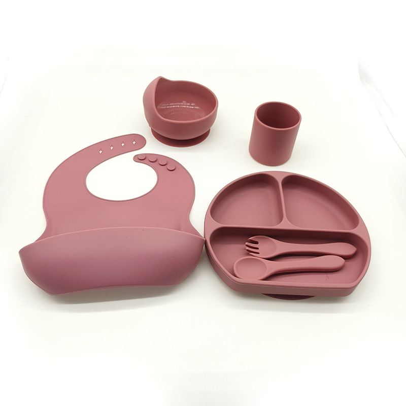 Complemento alimenticio transfronterizo para niños, plato de silicona, plato de suplemento alimenticio para bebés, plato de comida sonriente de seis piezas, vajilla para alimentación maternoinfantil al por mayor
