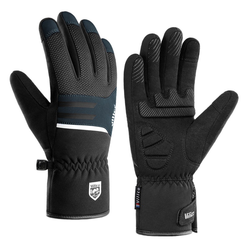 Vilico Otoño e Invierno deportes al aire libre ciclismo guantes calientes pantalla táctil impermeable a prueba de viento antideslizante a prueba de frío forrado de lana resistente al desgaste