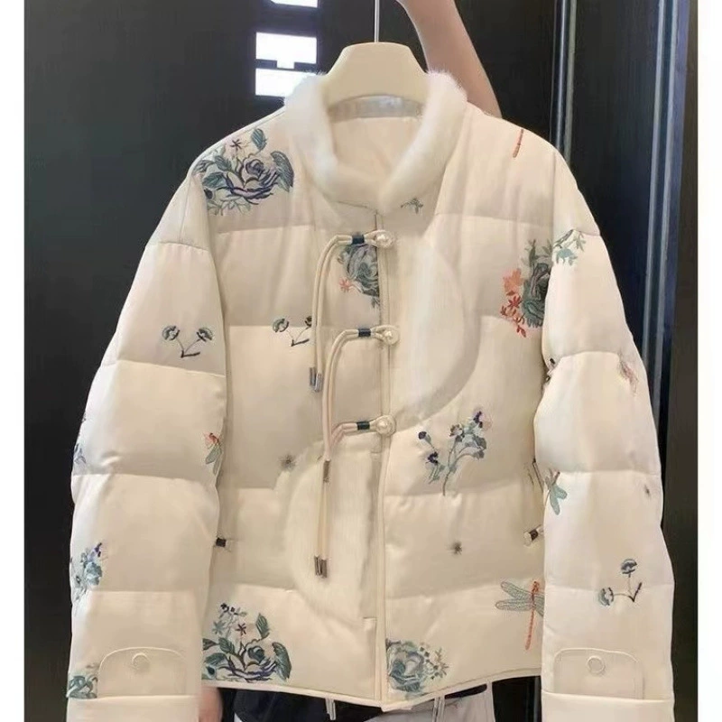 Утепленное теплое хлопковое пальто с пряжкой в ​​китайском стиле в стиле ретро, ​​осенне-зимнее новое высококачественное супер красивое хлопковое пальто для женщин