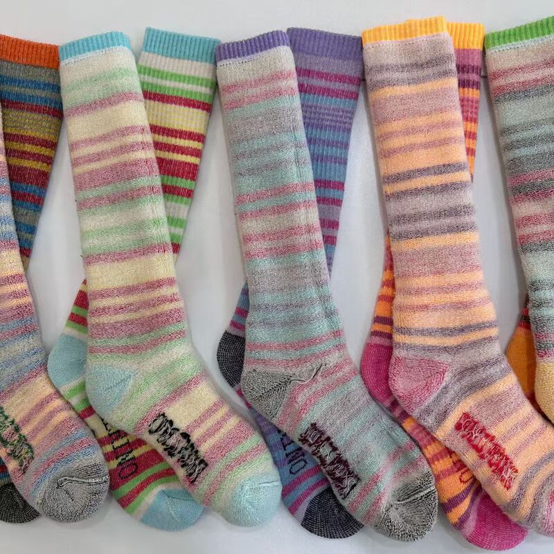 Outdoor Hiking Colorful Striped Women's Knee-High Wool Socks 100% Merino Ski Socks Long Socks