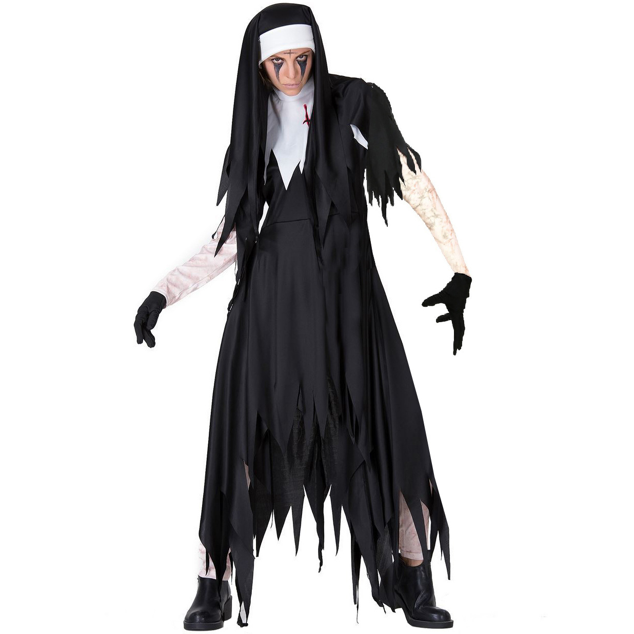 thumbnail image 1 of Disfraces de Halloween 2024 S-XXXL Disfraz de monja zombie de Halloween Falda de monja de dientes de sierra con cruz sangrienta de terror de vampiro, 1 of 5