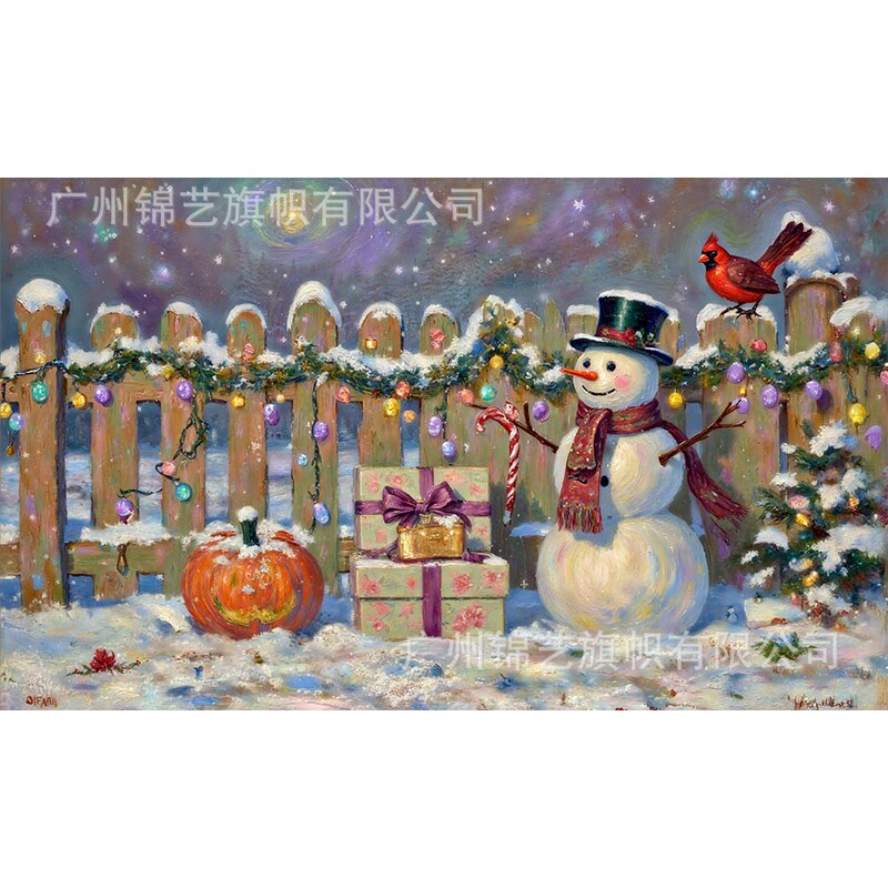 2025 新しいクリスマス背景布サンタクロース雪だるま油絵スタイルバナーホリデーパーティー装飾雰囲気|undefined
