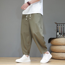 中国风夏季新款男式休闲九分裤日系宽松大码阔腿裤沙滩灯笼哈伦裤