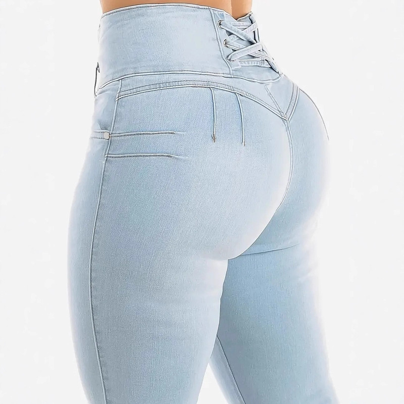 European and American Cross-Border Solid Color Butt-Lifting Stretchy Washed High-Waisted Women's Mom Jeans Casual Pants Wholesale European and American Cross-Border Solid Color Butt-Lifting Stretchy Washed High-Waisted Women's Mom Jeans Casual Pants Wholesale
