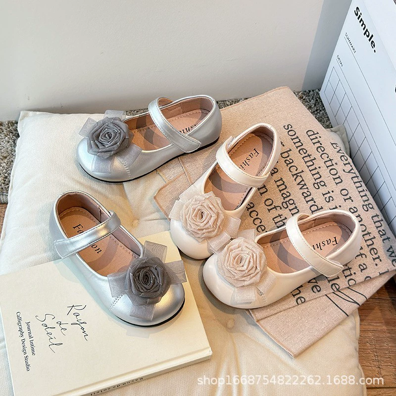 Детская кожаная обувь 2024 новый стиль для девочек весной и осенью одиночные туфли с неглубоким ртом