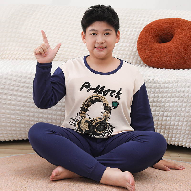 新款男孩秋衣秋裤套装纯棉胖童开洞加肥加大码全棉青少年儿童内衣|undefined