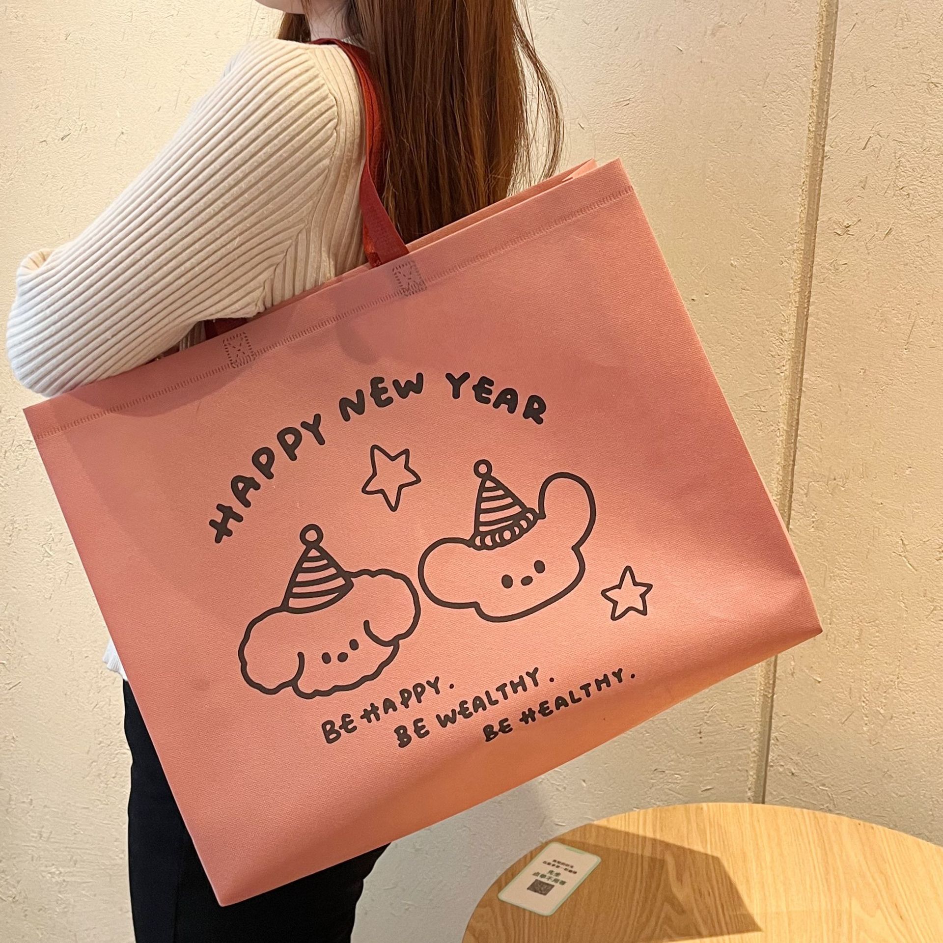 부직포 핑크 아이스크림 곰 35*25*10 입체 (50개), 신소재 부직포