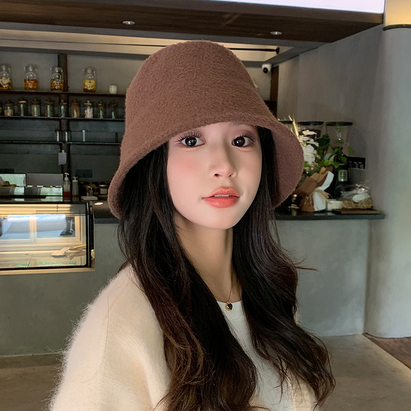 日系羊羔毛水桶帽子女冬季韩系素颜百搭盆帽显脸小保暖护耳渔夫帽|undefined