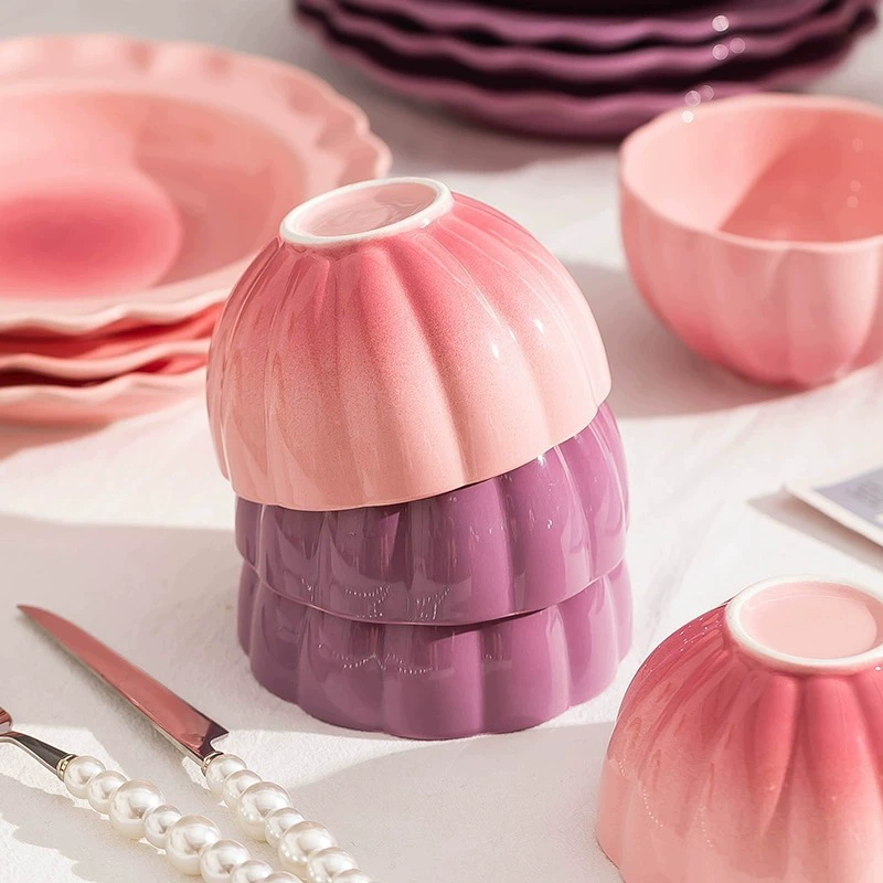 Pink-purple fresh high quality ceramic tableware for home use, internet celebrity
