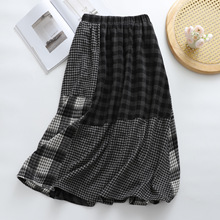 复古风拼接休闲格纹半身裙女 2025秋冬松紧腰百搭显瘦A字中长款裙
