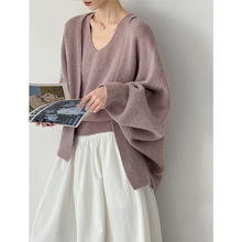 橘芷早秋新款慵懒外套+背心云朵触感纯色针织衫毛衣早秋设计 7051