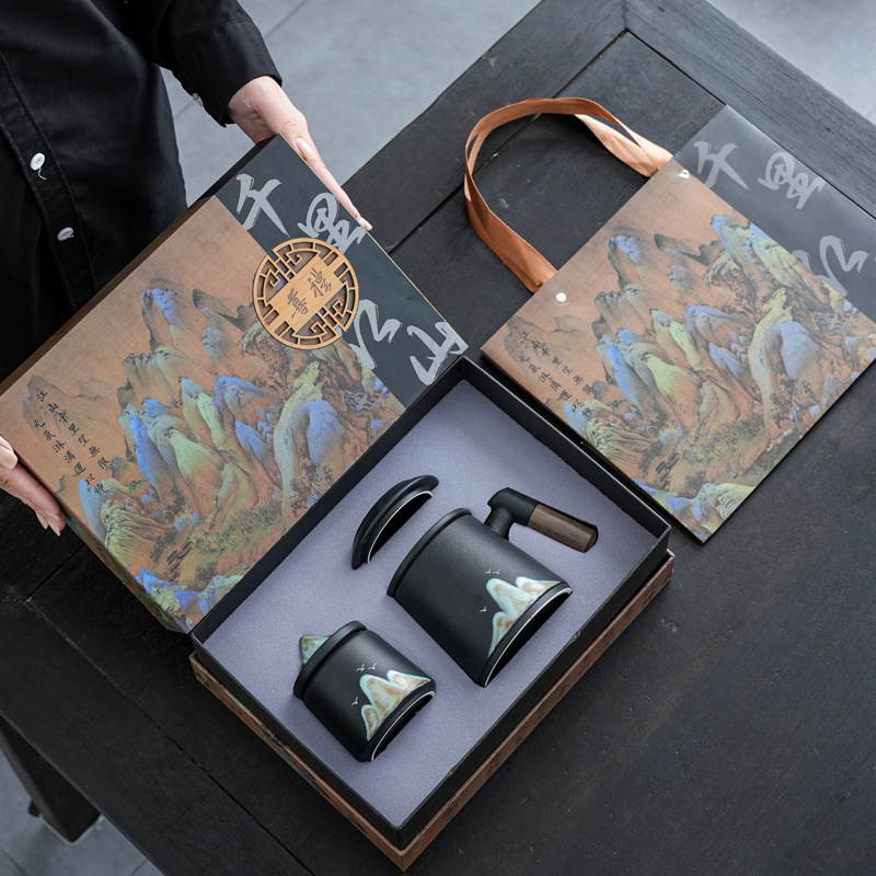 会社のビジネスセットの贈り物千里江山のノートパソコンの陶磁器のお茶の杯の贈り物のお土産は取引先にプレゼントします。|undefined