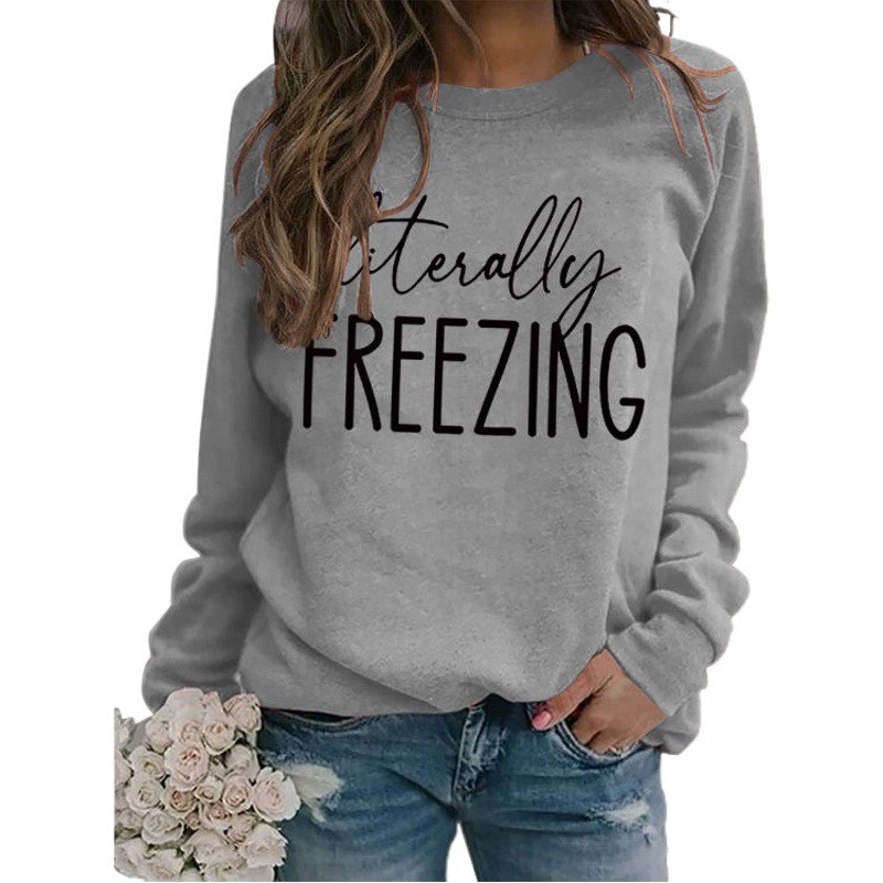 Literalmente Jersey simple cuello redondo en stock Top manga larga Amazon imprimir suéter suelto Comercio exterior transfronterizo