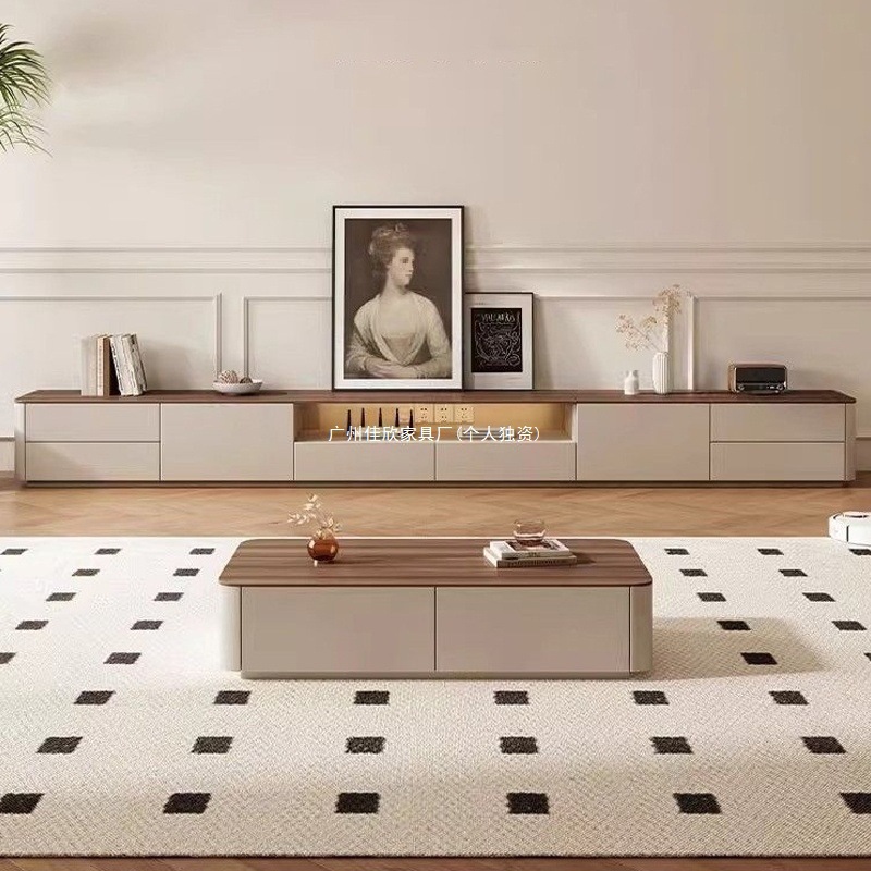 Solid Wood Tv Cabinet Light Luxury Home Living Room 2025 Coffee Table Combination New Small Apartment Floor-Standing Tv Cabinet