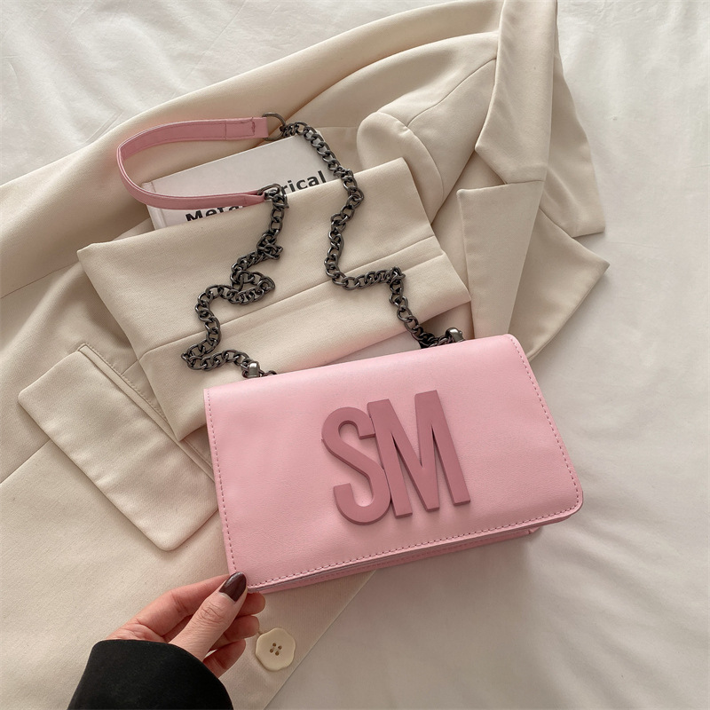 Bolso de mujer de moda versátil, bolso cuadrado de textura, bolso de hombro casual, bolso de cinturón amplio, bolso de letras de mujer