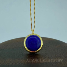 海外跨境时尚简约圆形青金石吊坠项链镀18K金百搭锁骨链女批发