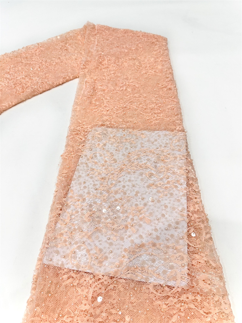 Tejido de bordado de encaje, tejido de bordado de cuentas, pequeño vestido de boda fresco, vestido de moda, tela
