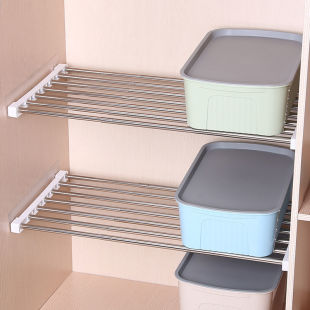 Wardrobe Partition Layered Storage Rack Kitchen Nail-Free Stainless Steel Bathroom Retractable Storage Rack College Dormitory