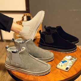 冬季保暖加绒东北雪地靴男一脚蹬加厚面包鞋中帮套脚防滑棉鞋子男