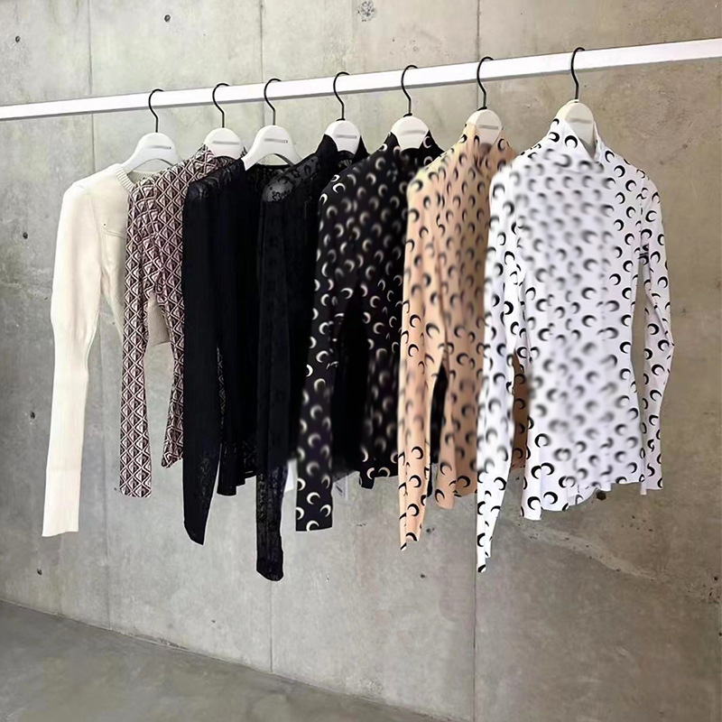 High quality marines crescent printed slim-fit stretch Ice Silk bottoming shirt for Women 24 spring and summer new color fashion brand long sleeve T