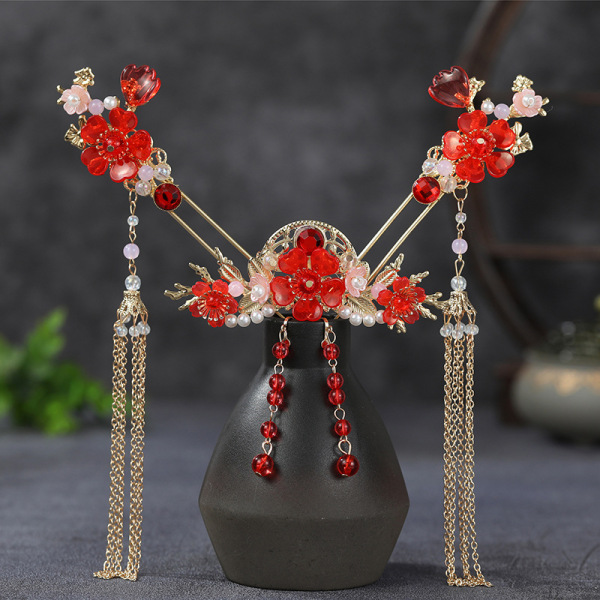 New Hanfu children's headdress tassel full set Pink ancient style glass Raccoon butterfly hair crown hair super fairy ancient costume step shake