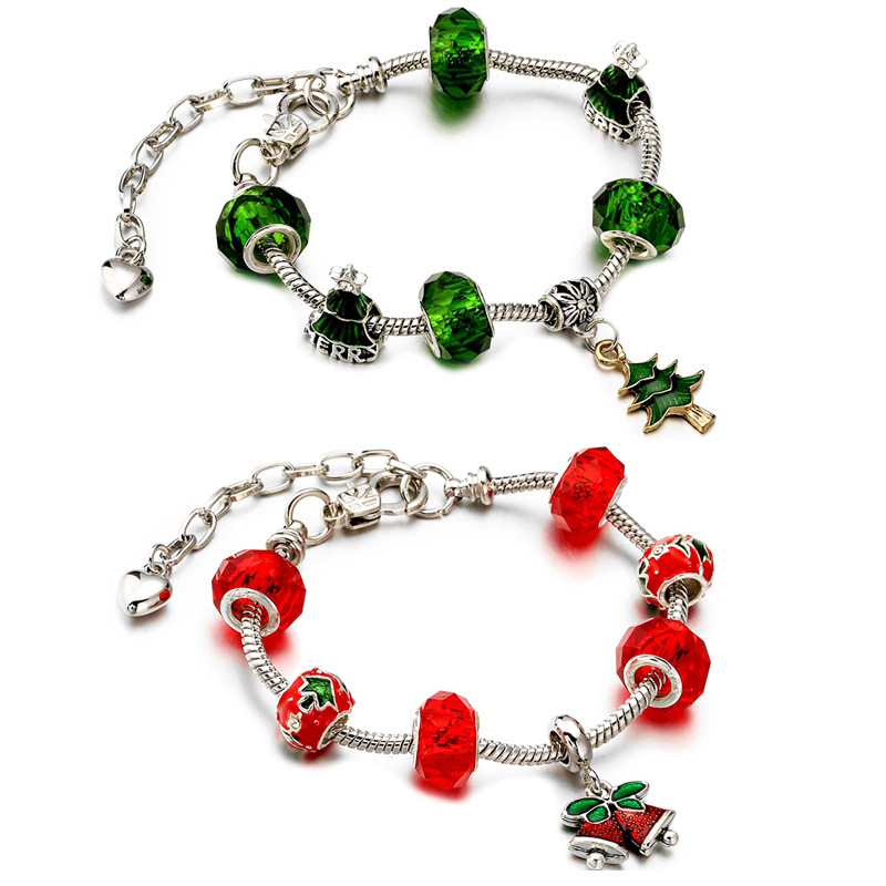 Europa y América popular cristal aleación galvanoplastia goteo aceite árbol de Navidad Bell pulsera fabricante en stock