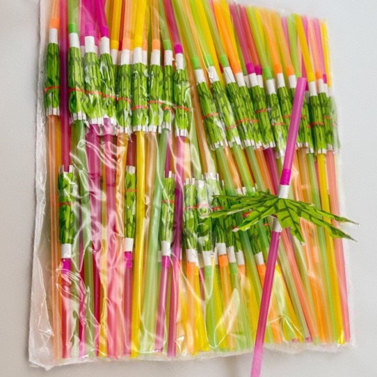 Desechable Hawaiano pequeño paraguas paja Flamingo piña cóctel paja jugo beber paja artesanía
