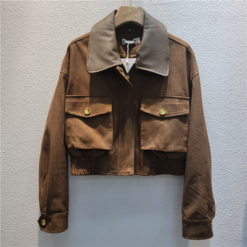 咖色美式复古机车服外套女秋季2025新款高级感宽松短款飞行服夹克|undefined