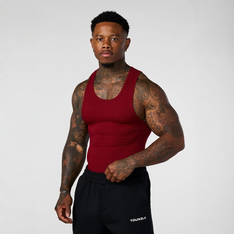American fashion brand YOUNGLA knitted ice silk ribbed sports vest for men, tight-fitting clothing for fitness, running, and basketball training
