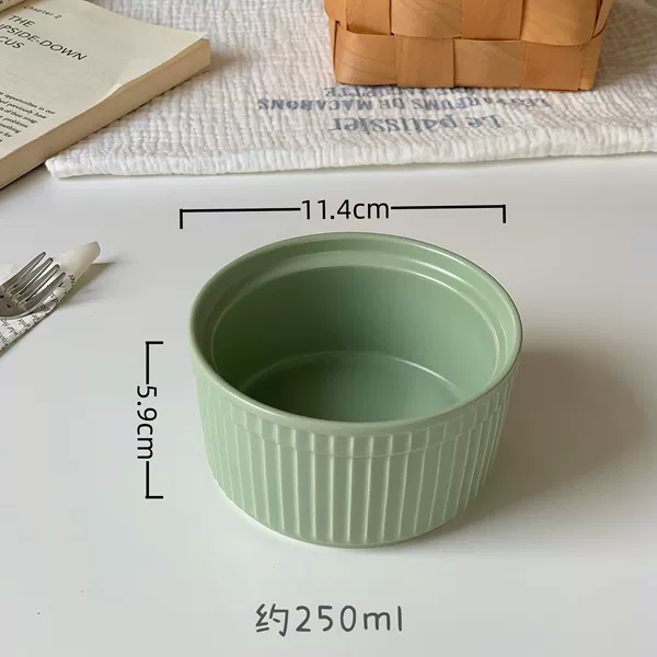 Milk green-large round striped baking bowl