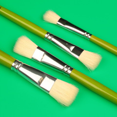 Wholesale Green Bamboo Goat Hair Flat Head Brushes for Watercolor, Gouache, and Oil Painting, Custom Private Label Manufacturer