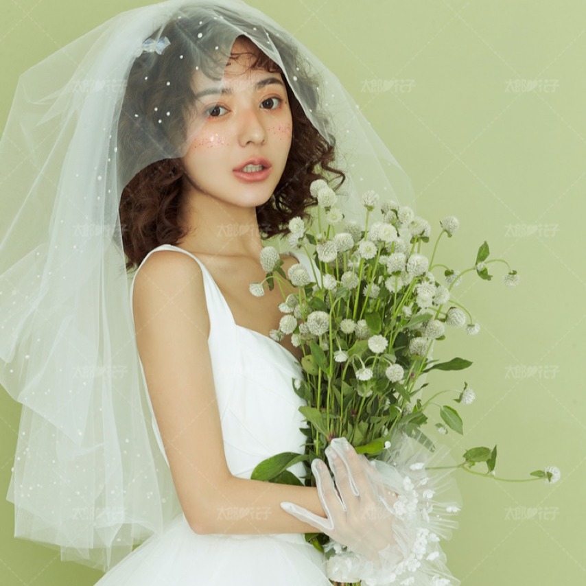 White bridal veil, super fairy forest-style pearl veil, headpiece, internet-famous photo prop, wedding veil accessory for women