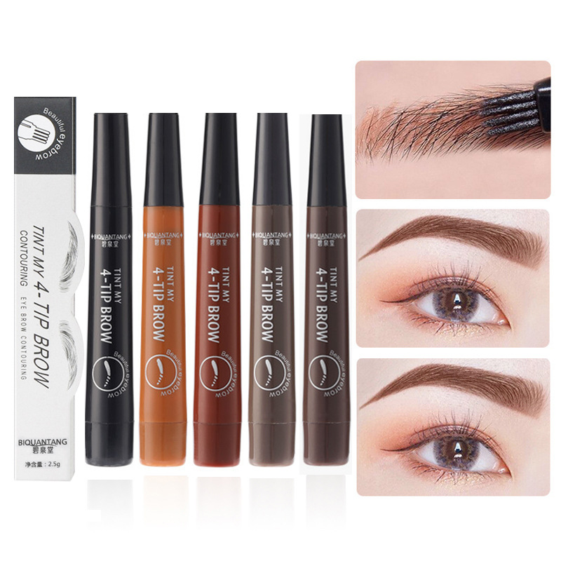 Chinese and English version of micro carving four fork water eyebrow pencil simulation original eyebrow four fork liquid eyebrow pencil waterproof sweat-proof cross-border hot sale