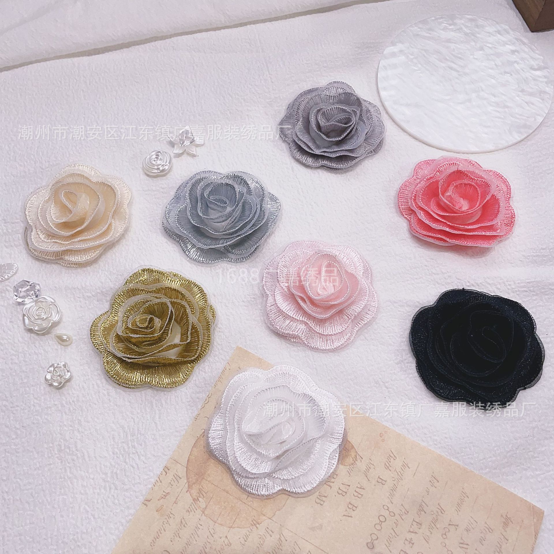 6公分多层立体卷花刺绣玫瑰花粒服装花饰辅料手作diy花朵装饰材料