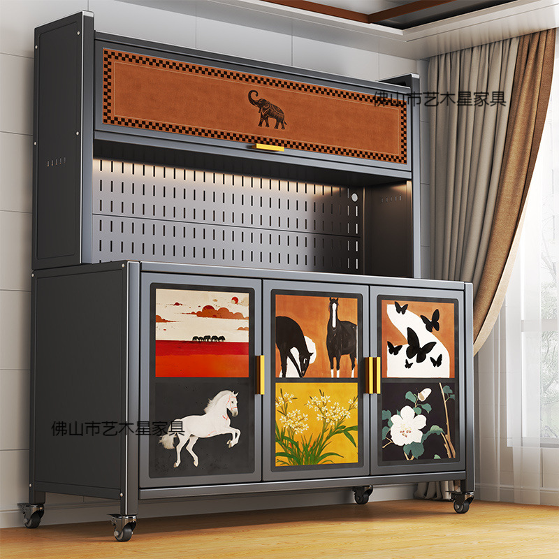 Medieval Style Kitchen Steel Sideboard Against the Wall Integrated Storage Living Room Carbon Steel Multi-Functional Storage Cabinet Cross-Border