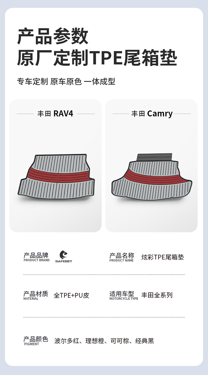Toyota Prado Camry Highlander Avalon Rongfang Platinum 7 3X Special Colorful Tpe Trunk Mat