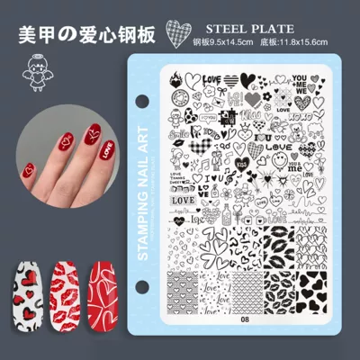 Heart, Leopard Print, Lace, and Snowflake — Dırnaq bəzəkləri - 08love-steel-plate-hanging-hole-back-plate