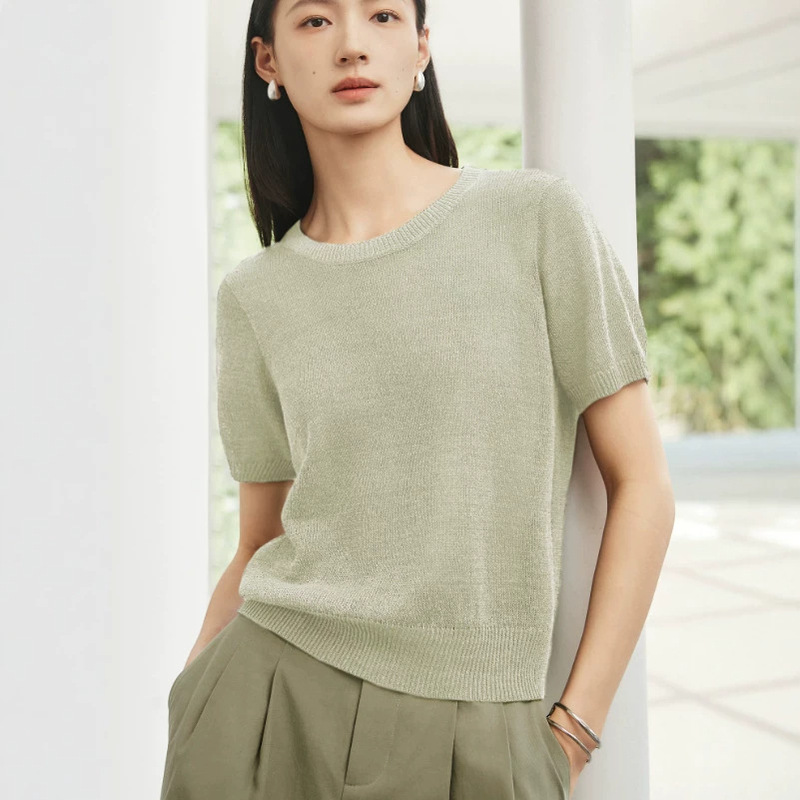 2026 New Summer Style Pullover Paper Yarn Round Neck Loose, Comfortable and Versatile Knitted Sweater for Women 1H6933701