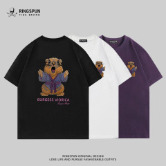 RINGSPUN Kung Fu Mouse ヘビーデューティー 万針刺繍 変色可能 トレンドブランド Tシャツ ラウンドネック Tシャツ 男女同型