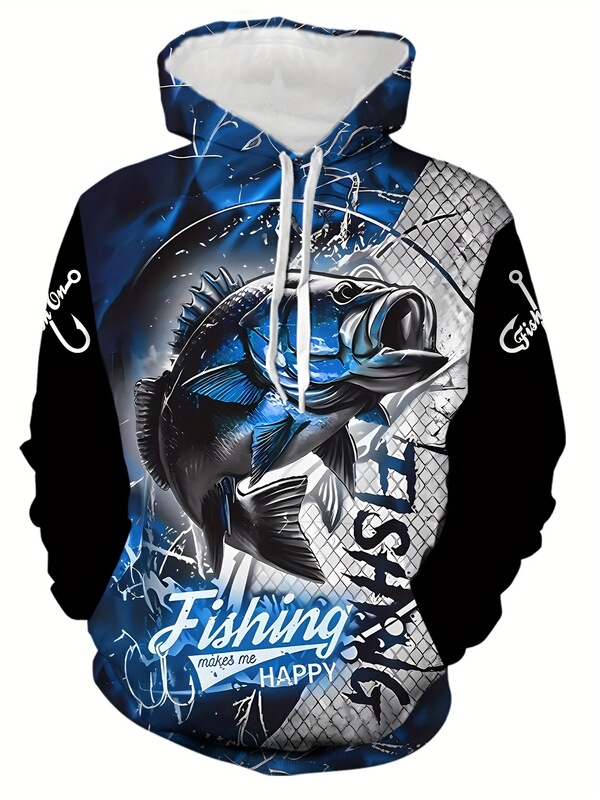 Men's Vibrant 3D Fish Pattern Printed Hoodie - Soft, Breathable, Comfortable - Perfect for Spring Men's Vibrant 3D Fish Pattern Printed Hoodie - Soft, Breathable, Comfortable - Perfect for Spring
