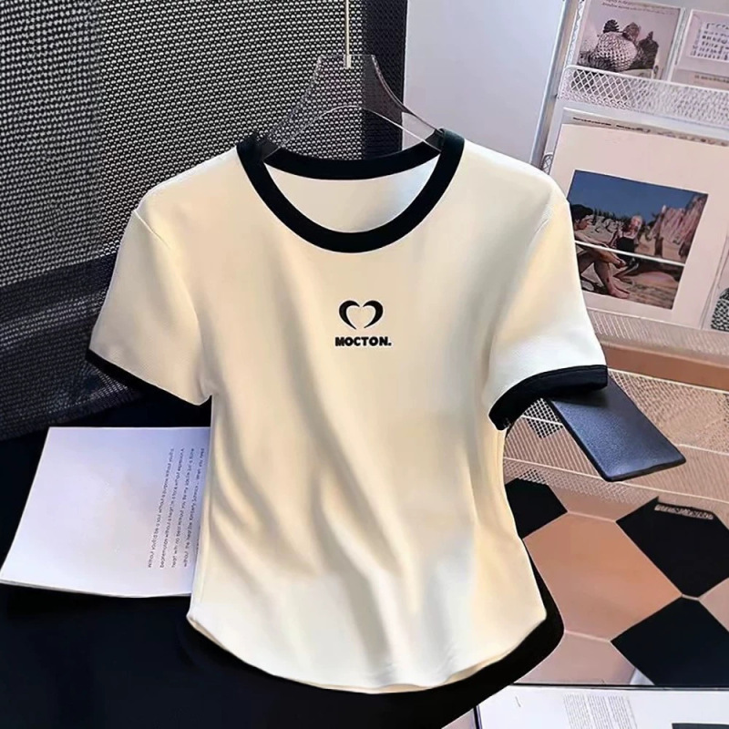 Short-Sleeved T-Shirt for Women, Summer Thin Style, Slim Fit, Cotton, Breathable, Casual, Versatile, Stylish Top