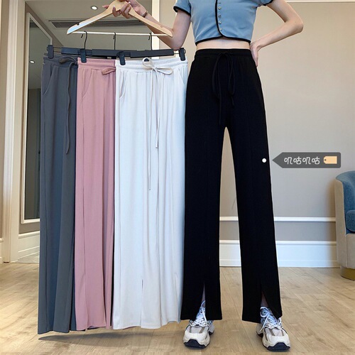 Women's Black Split Leggings 2025 New Summer Thin Slimming Loose Fit High-Waisted Flowy Wide Leg Pants for Students
