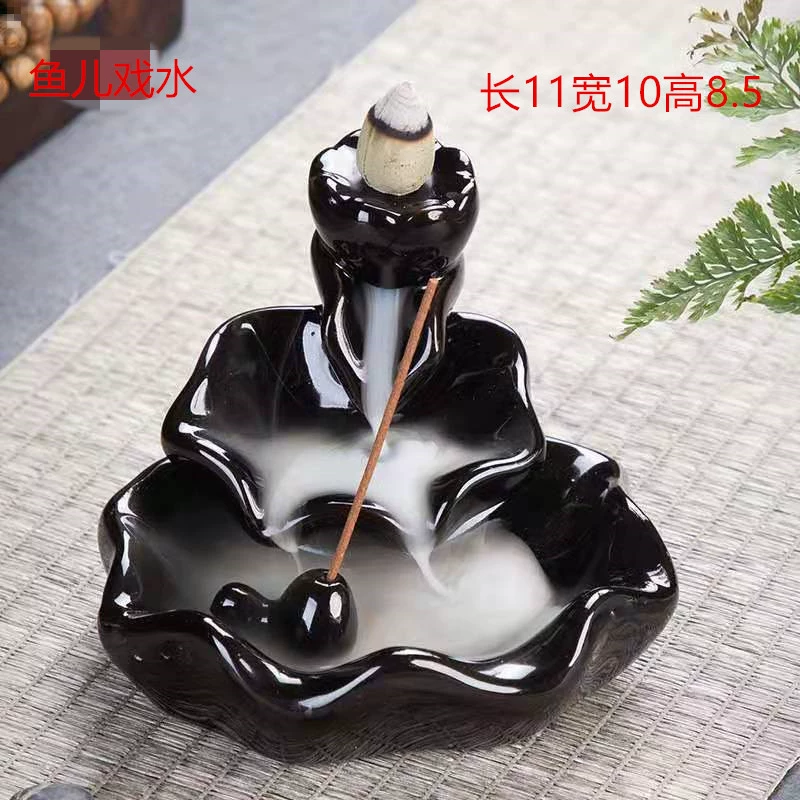 Ceramic Backflow Incense Burner, Lotus Inverted Design, Decorative Buddha Incense Holder
