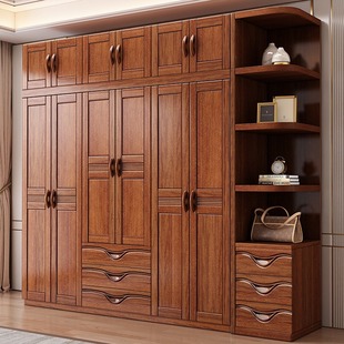 Walnut solid wood wardrobe home bedroom solid wood modern Chinese small apartment multi-layer storage wardrobe