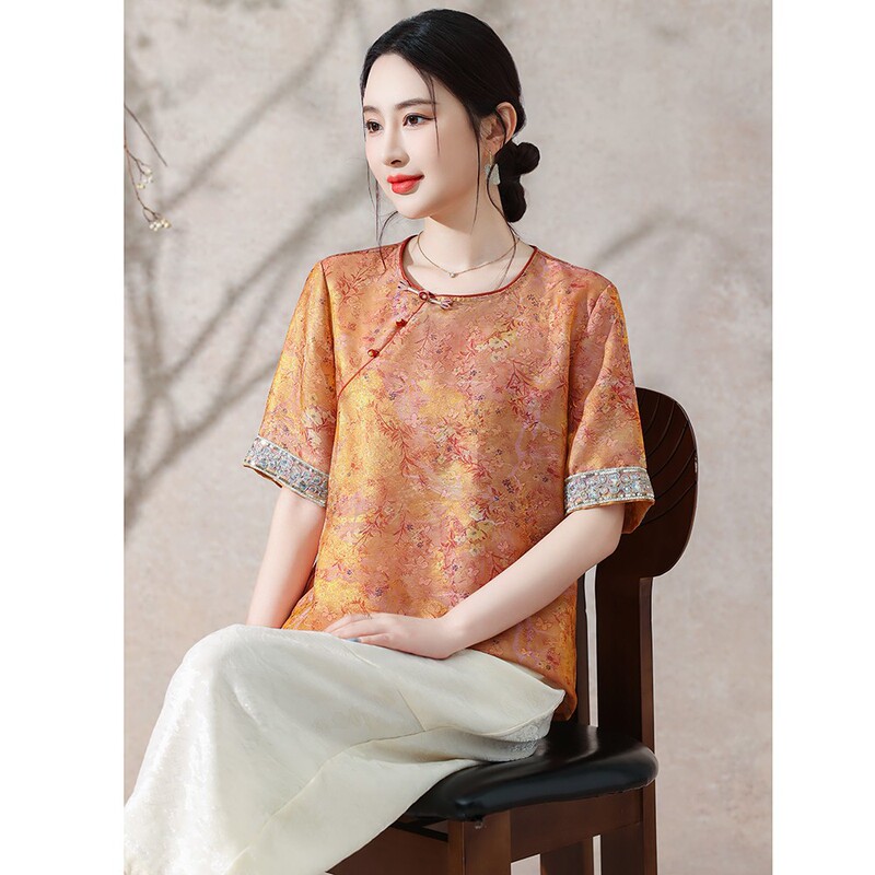 Wholesale New Chinese-Style Vintage T-Shirts and Tops with a Retro Feel, Stylish and Artistic Oriental Tops with Diagonal Collars Wholesale New Chinese-Style Vintage T-Shirts and Tops with a Retro Feel, Stylish and Artistic Oriental Tops with Diagonal Collars
