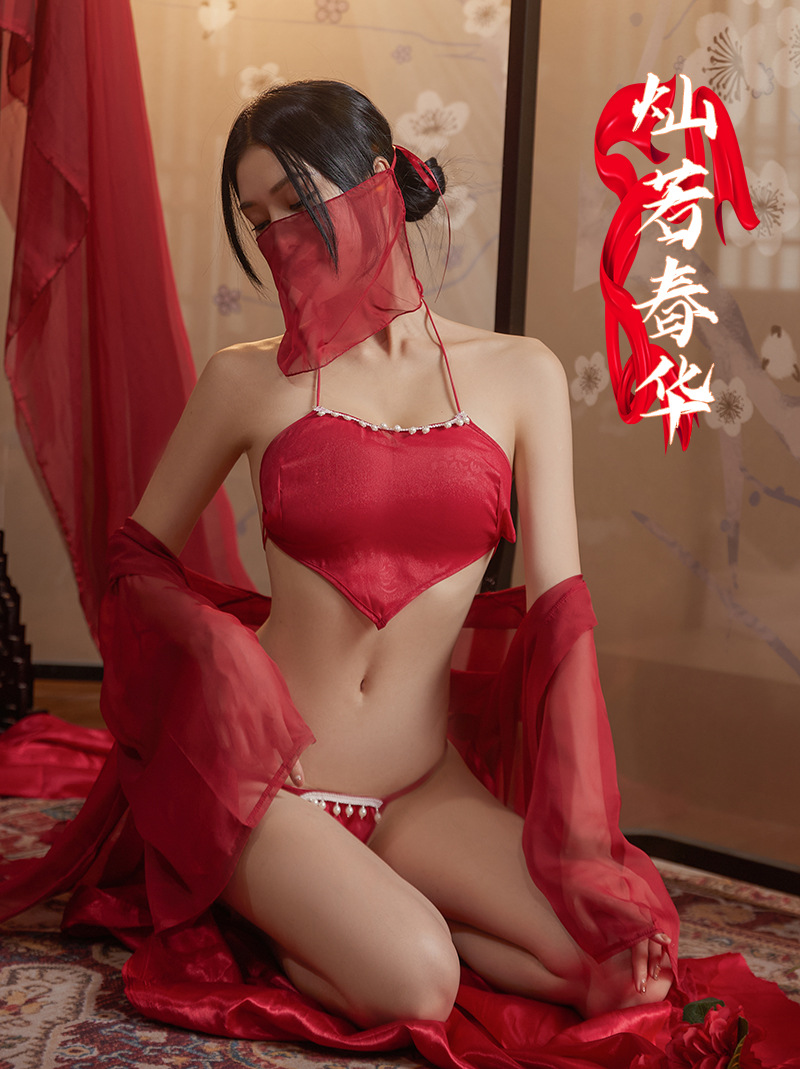Hanfu-Inspired Chiffon Lingerie Set with Robe, Belly Wrap, Thong and Veil — detail image 8